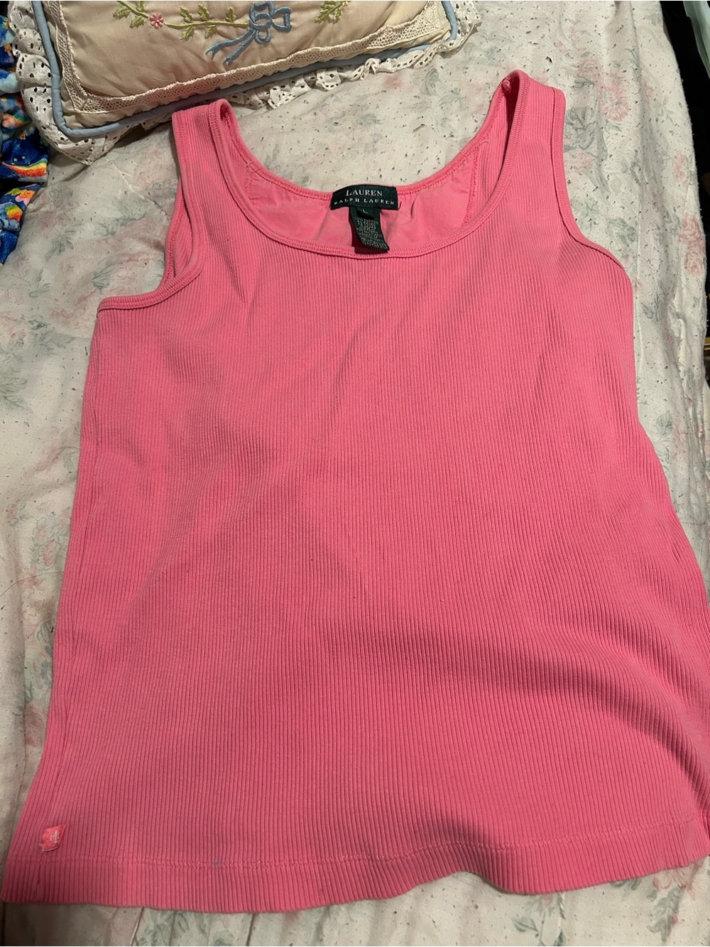 Ralph Lauren Pink Ribbed Scoop Neck Tank